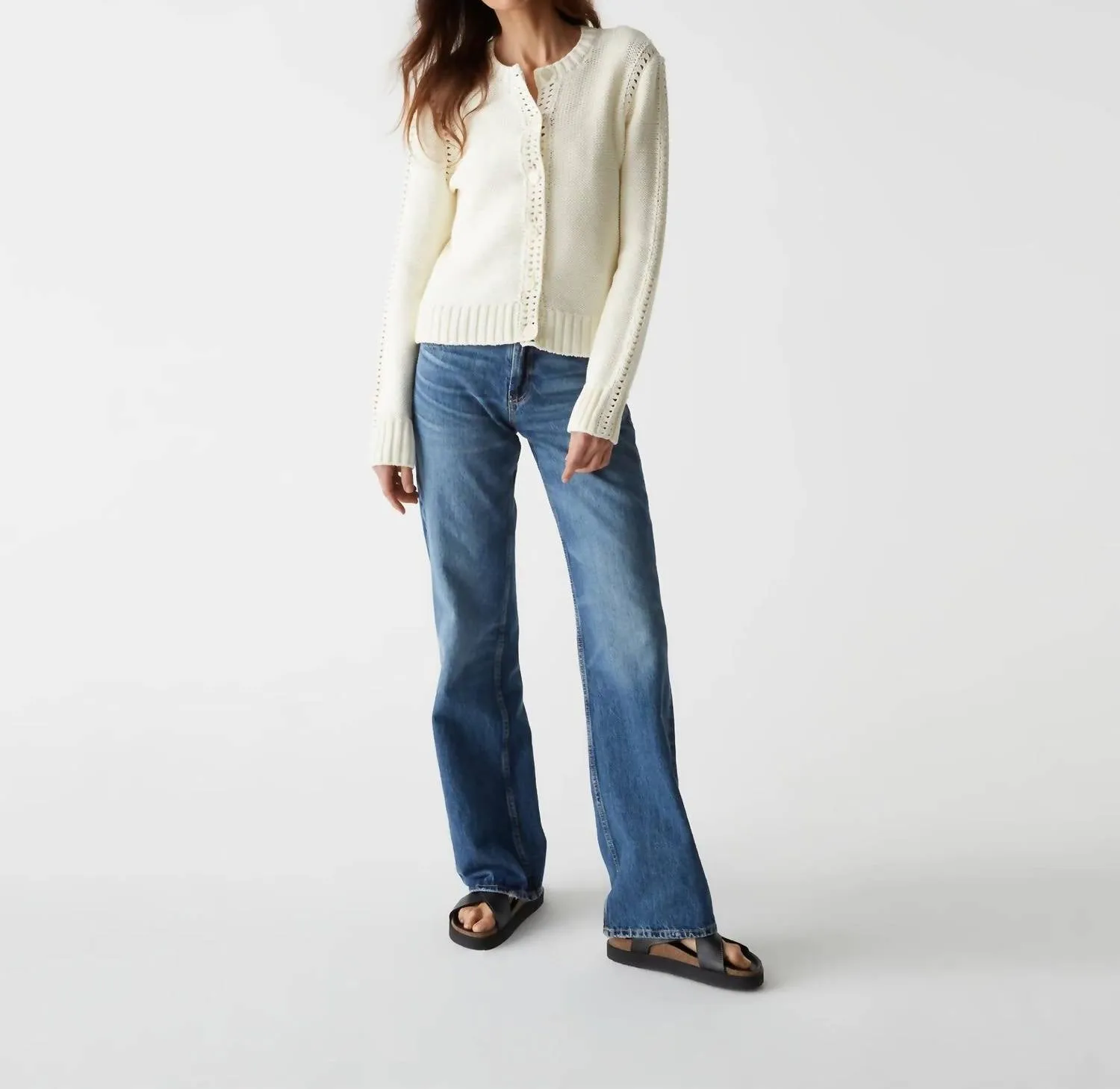Adaline Crochet Cardigan Sweater In Chalk