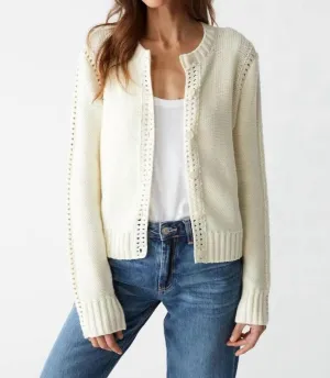 Adaline Crochet Cardigan Sweater In Chalk