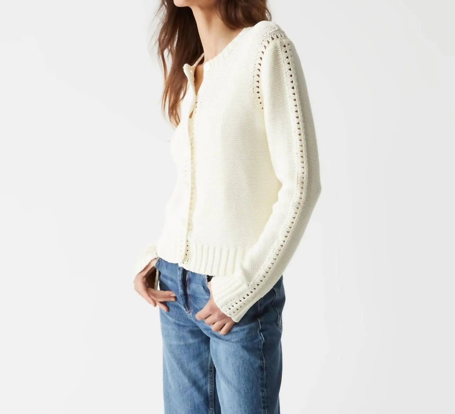 Adaline Crochet Cardigan Sweater In Chalk