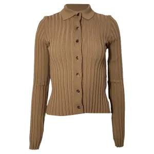Anine Bing Joslyn Rib Knit Cardigan in Brown Rayon