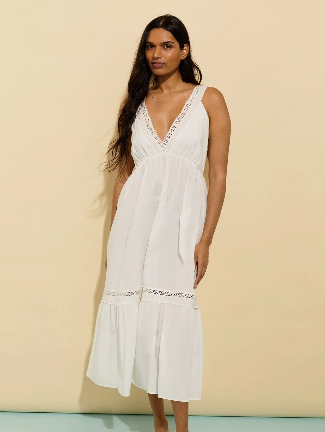 Brittany Organic Cotton Broderie Detail Nightgown | Soft White