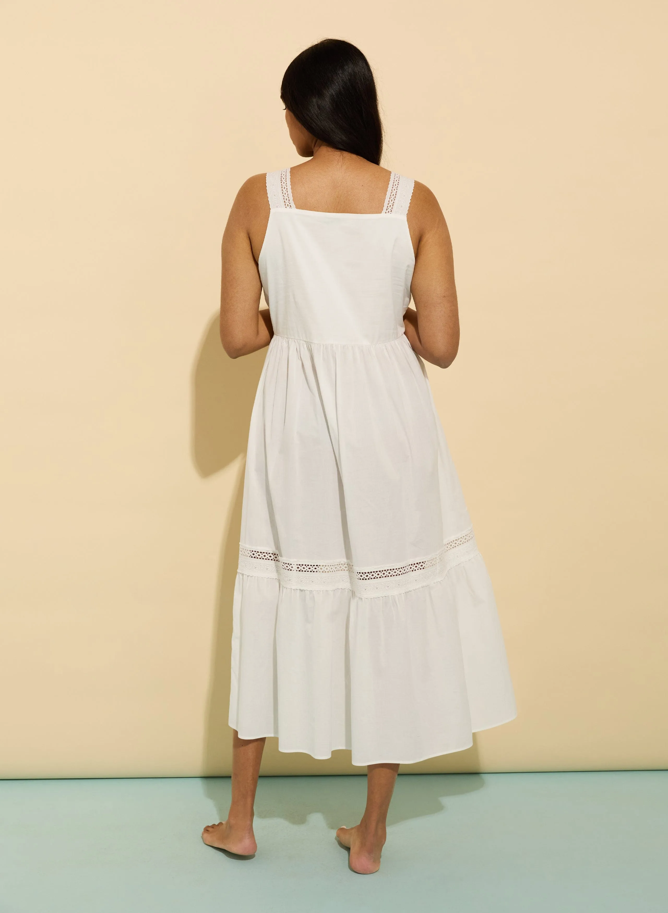 Brittany Organic Cotton Broderie Detail Nightgown | Soft White