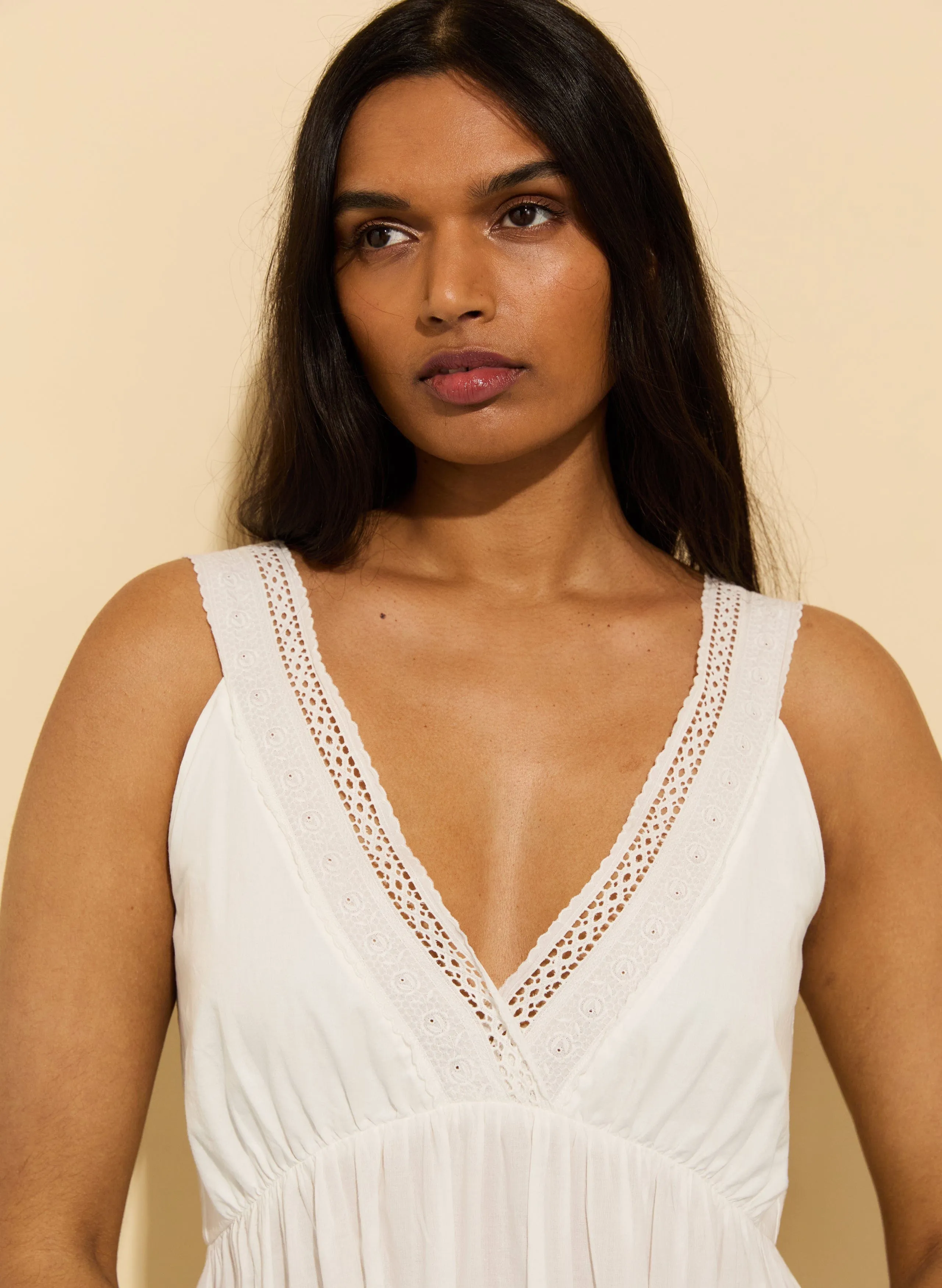 Brittany Organic Cotton Broderie Detail Nightgown | Soft White