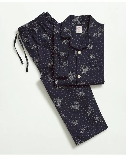 Brooks Brothers Men's Cotton Poplin Henry Print Pajamas Navy Brooks Brothers