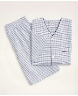 Brooks Brothers Men's Oxford Cotton Tattersal Short Pajamas Blue Brooks Brothers