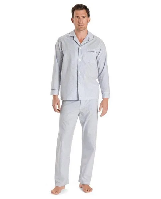 Brooks Brothers Men's Wrinkle-Resistant Blue Stripe Pajamas Light Blue Brooks Brothers