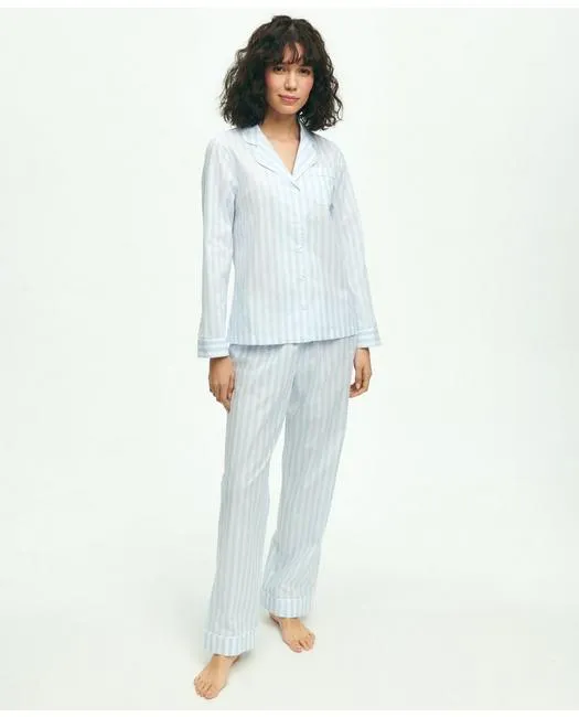 Brooks Brothers Women's Cotton Poplin Striped Pajama Set Blue/White Brooks Brothers