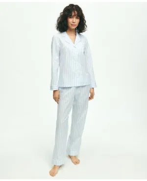 Brooks Brothers Women's Cotton Poplin Striped Pajama Set Blue/White Brooks Brothers