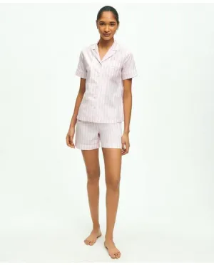 Brooks Brothers Women's Cotton Poplin Striped Pajama Set Pink Brooks Brothers