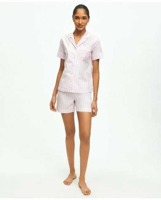 Brooks Brothers Women's Cotton Poplin Striped Pajama Set Pink Brooks Brothers