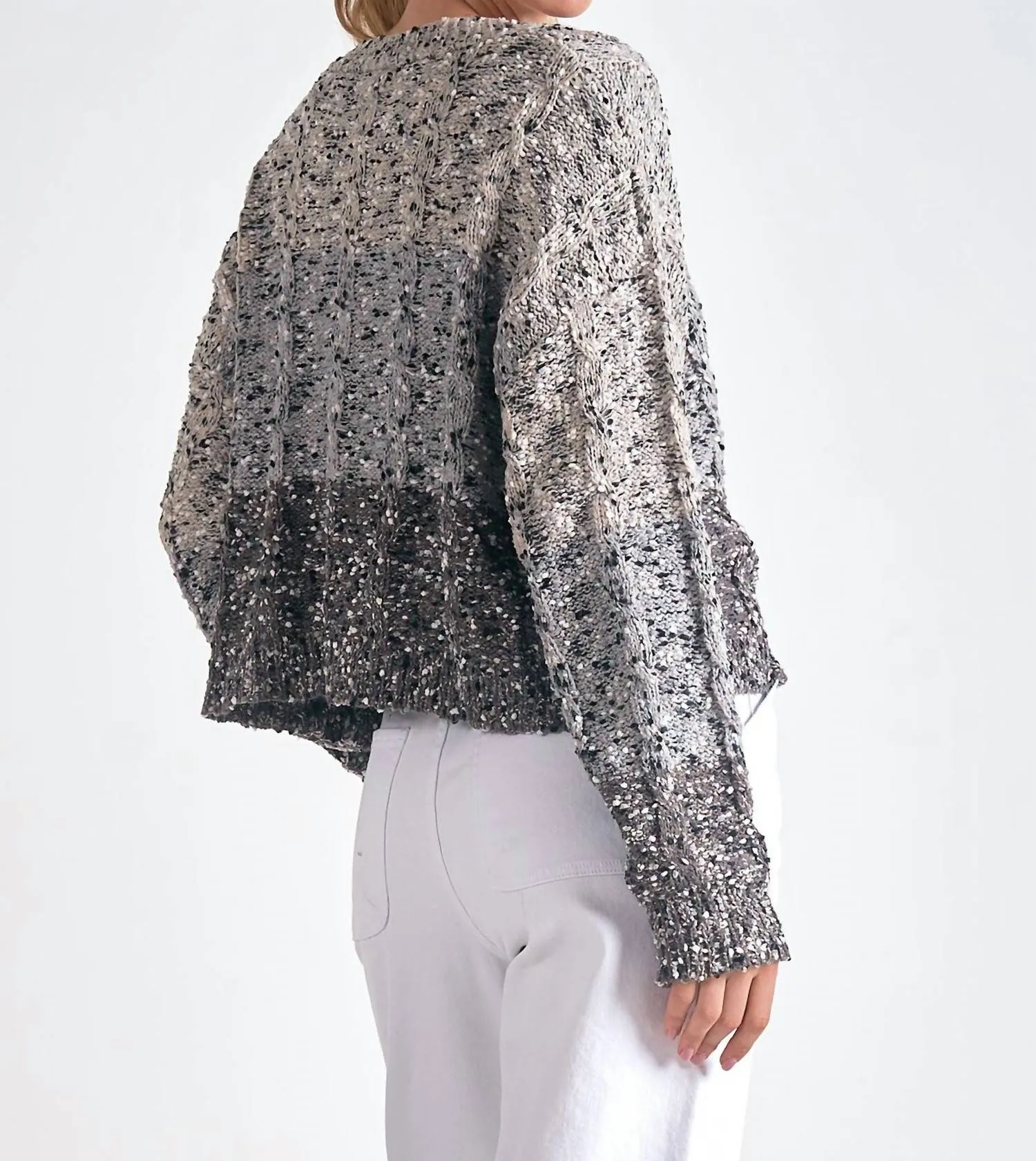 Button Front Cardigan Sweater In Grey Ombre