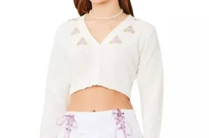 Buy Me Flowers Embroidered Cardigan In White