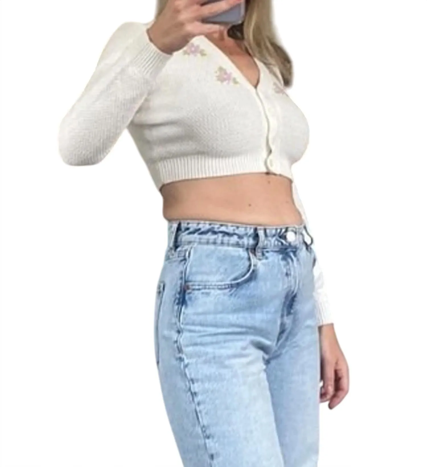 Buy Me Flowers Embroidered Cardigan In White