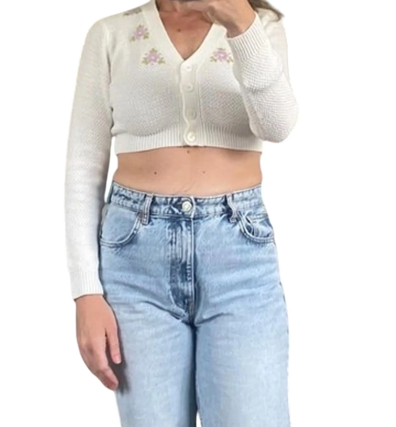 Buy Me Flowers Embroidered Cardigan In White