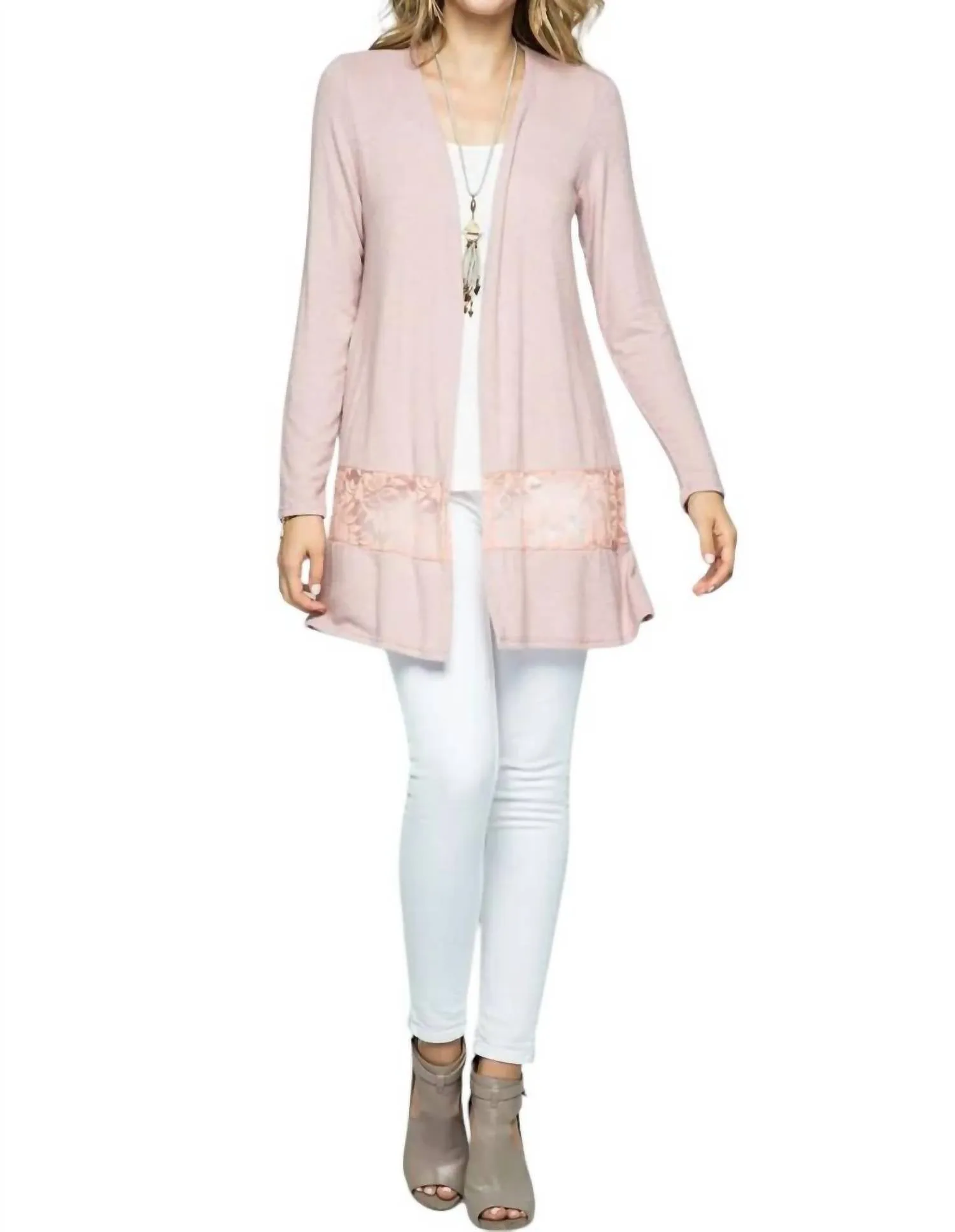 Cardigan With Lace Detail In Mauve
