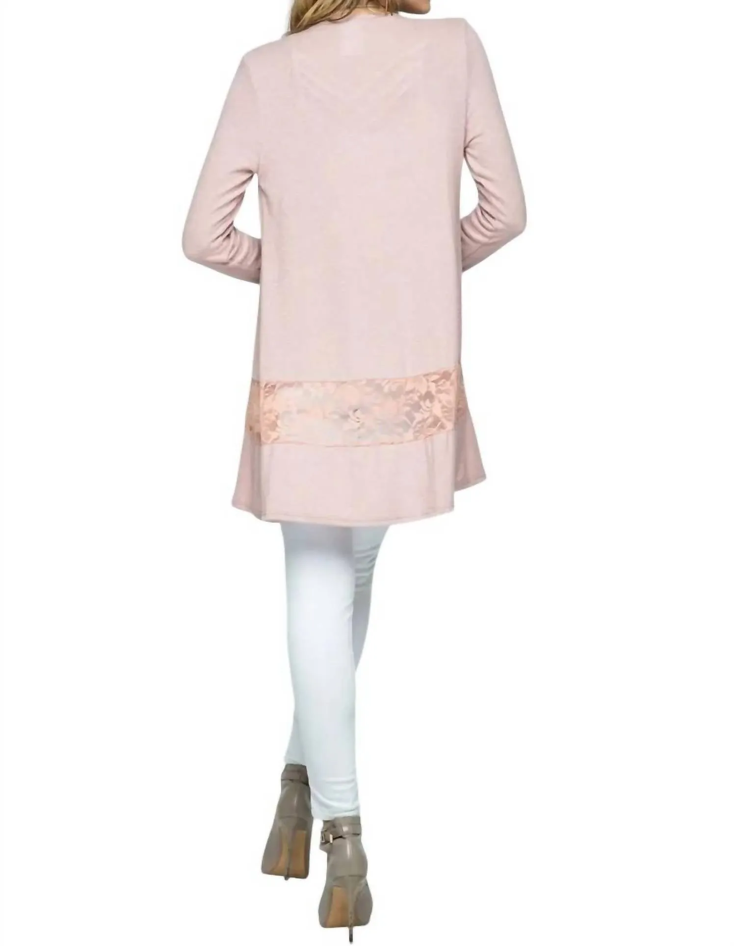 Cardigan With Lace Detail In Mauve