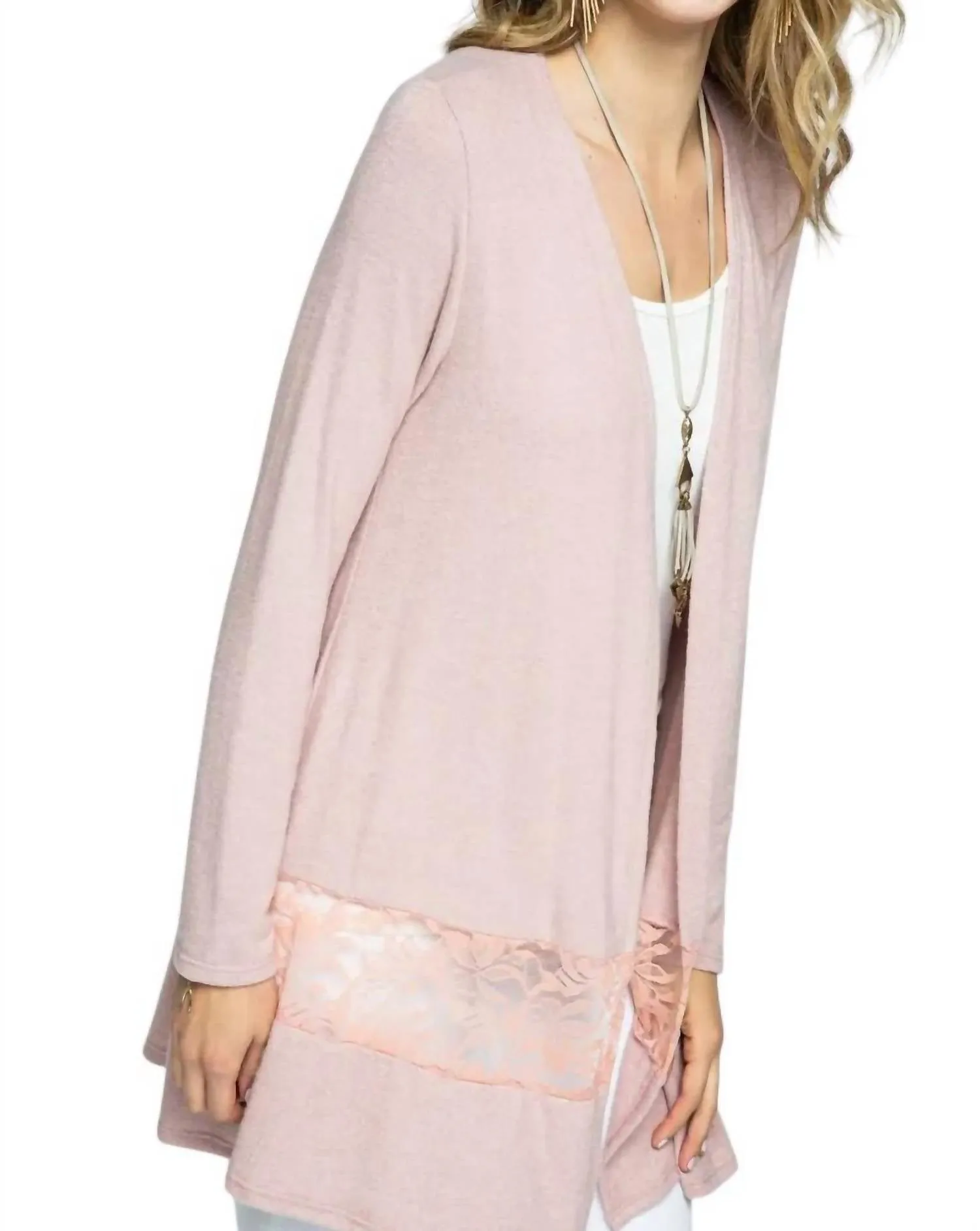 Cardigan With Lace Detail In Mauve