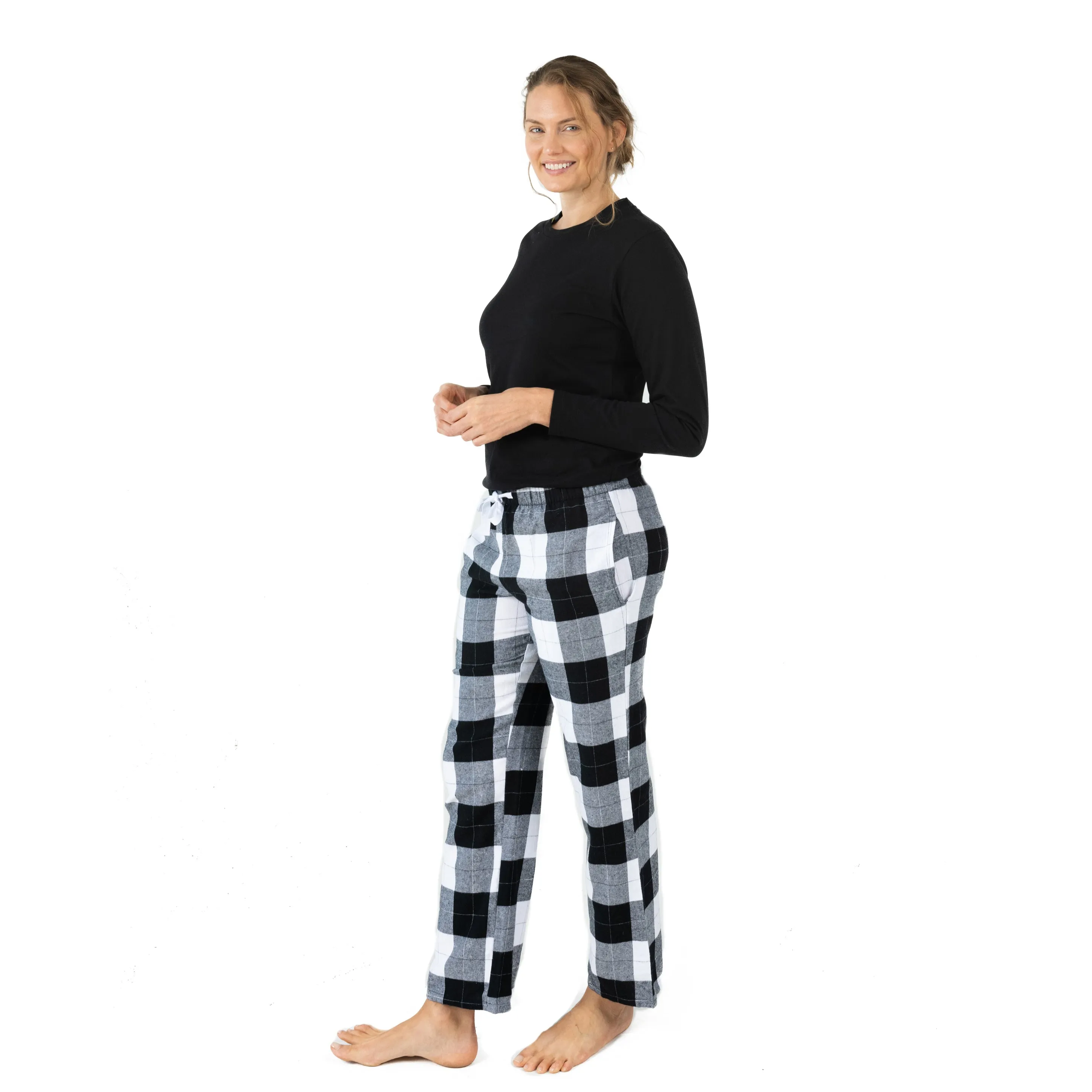 Christmas Womens Cotton Top Flannel Pant Pajamas Plaid