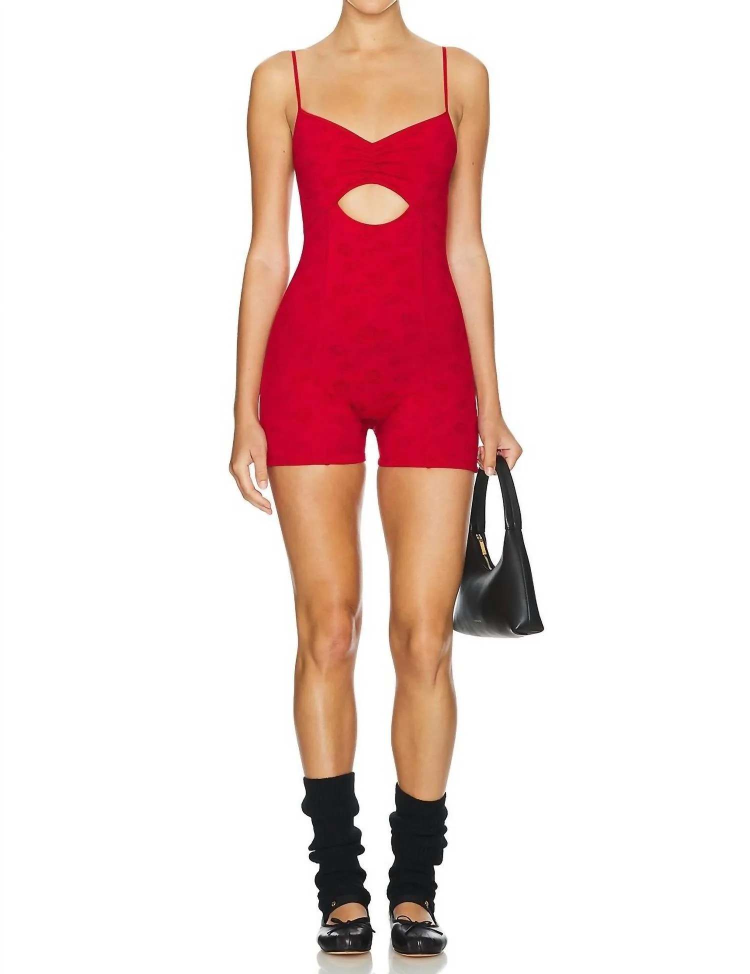 Clara Shine Jacquard Bodysuit In Red