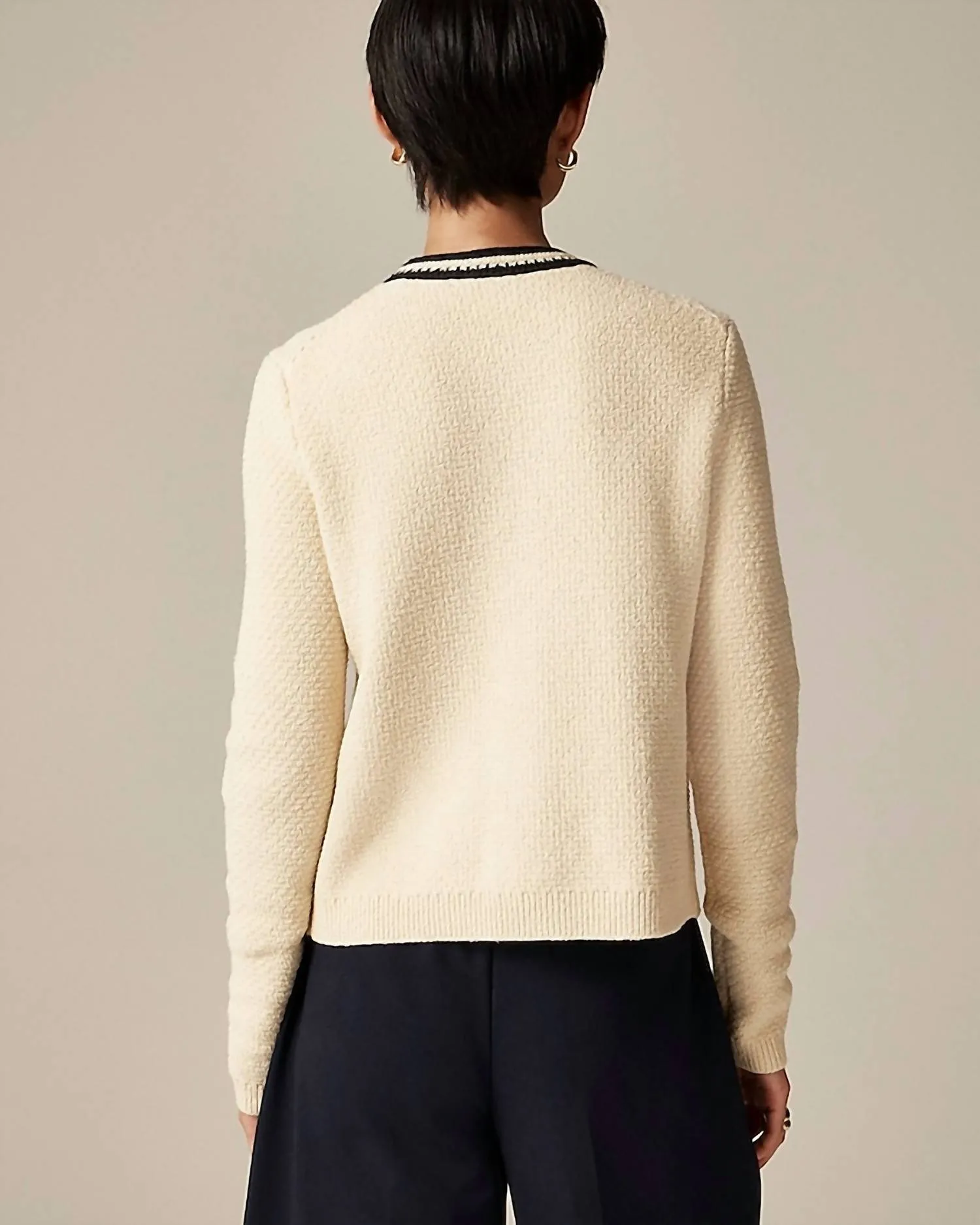 Contrast-Trim Cardigan In Parchment/black
