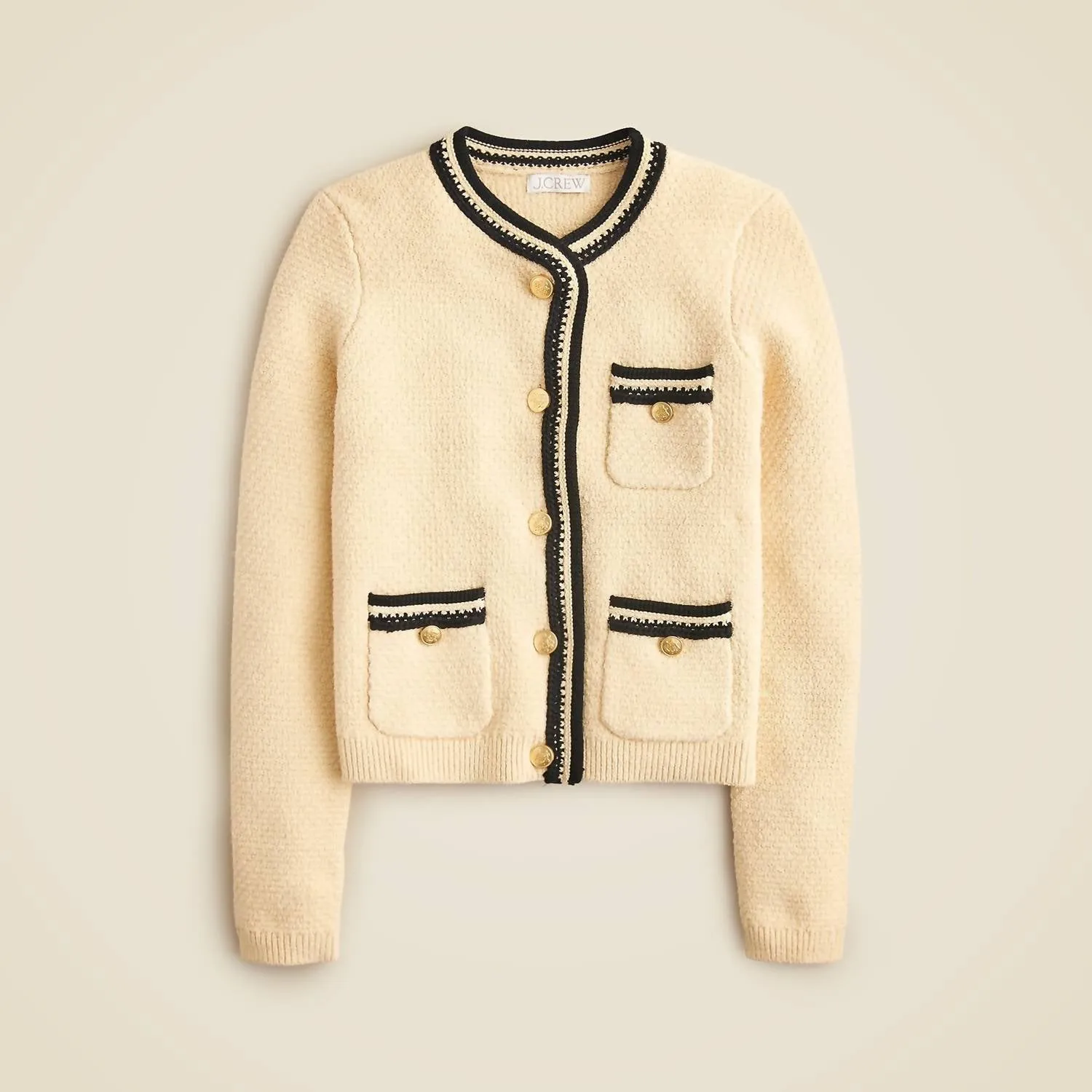 Contrast-Trim Cardigan In Parchment/black