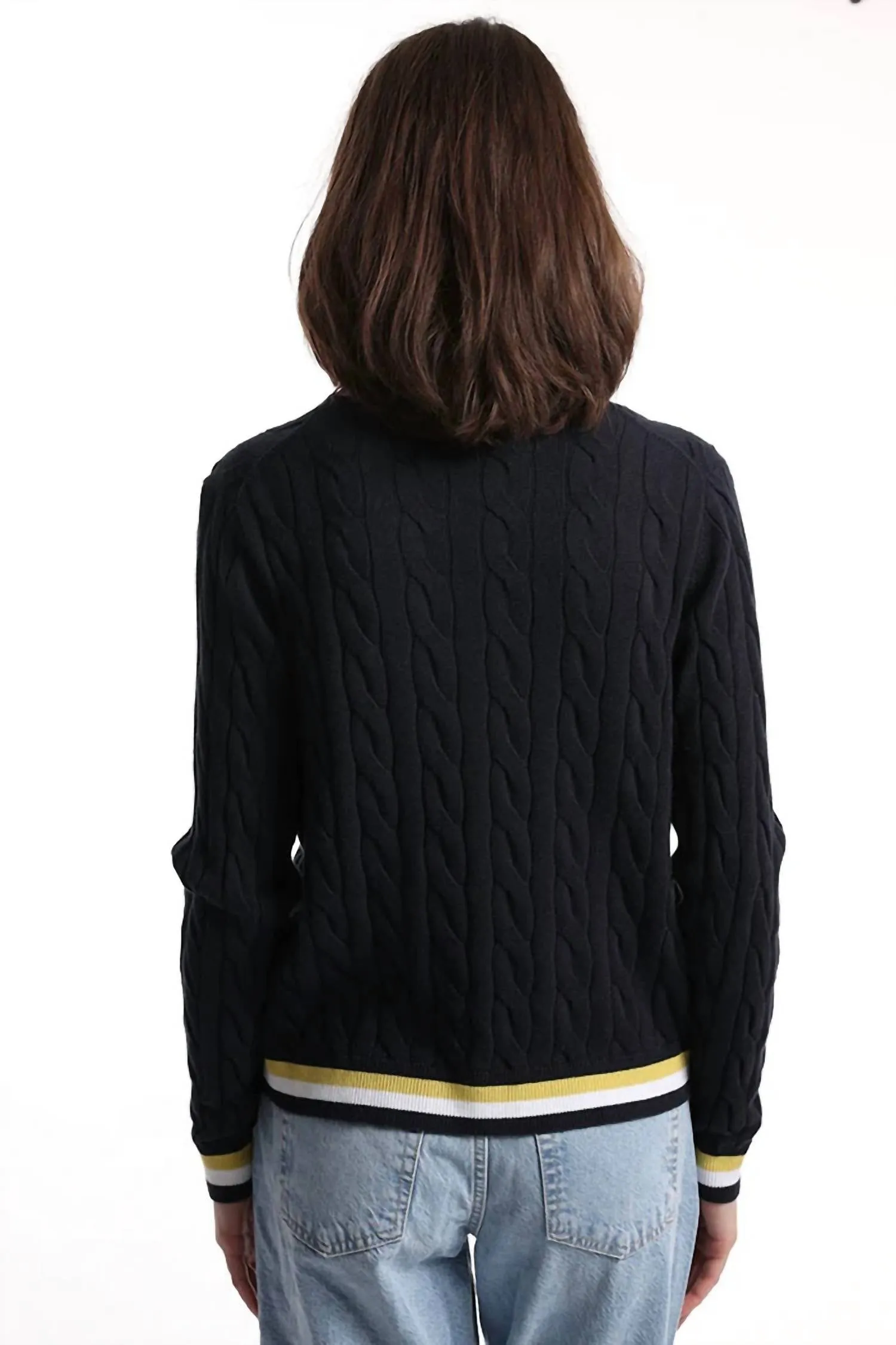 Cotton Cable Cardigan In Navy