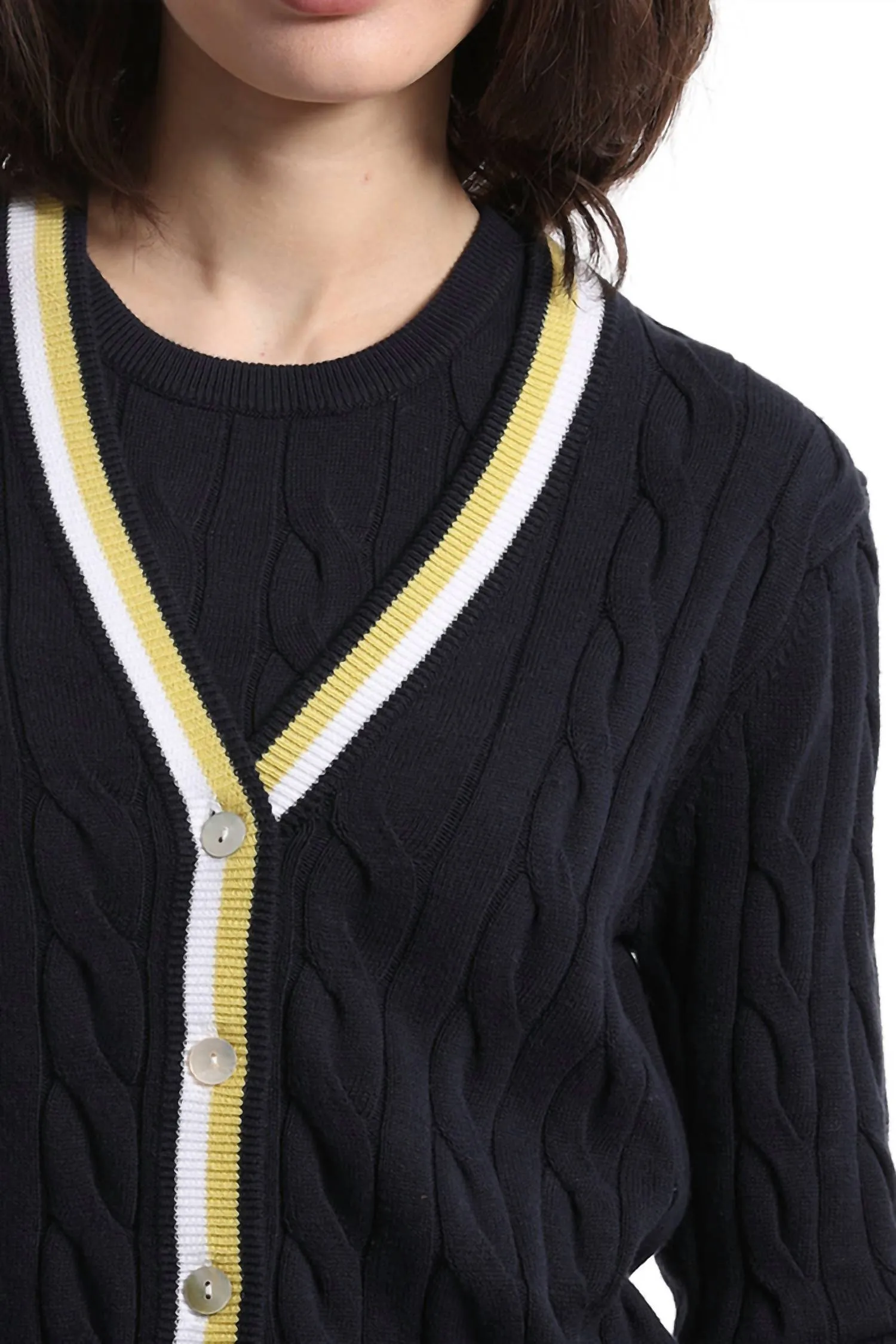 Cotton Cable Cardigan In Navy