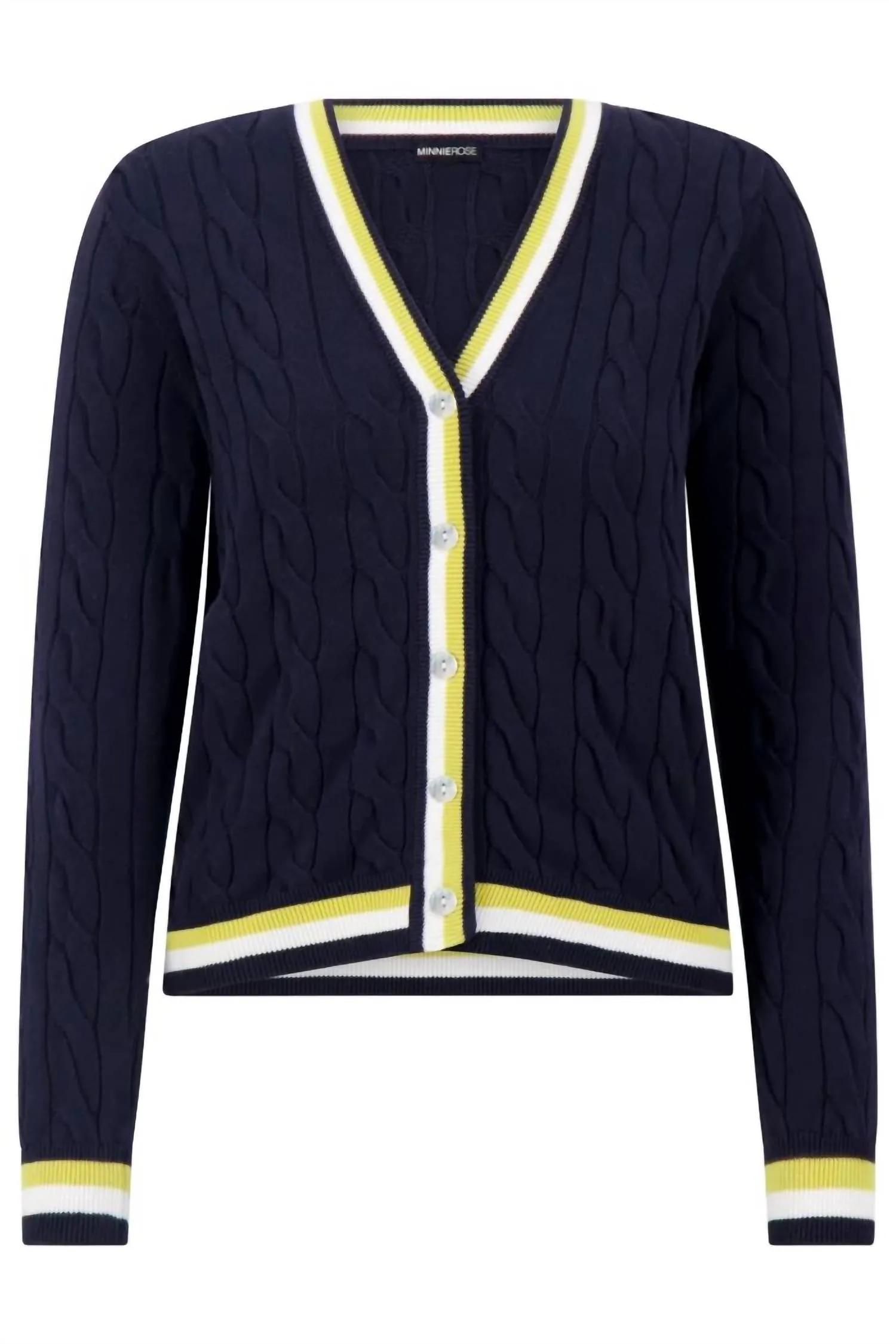 Cotton Cable Cardigan In Navy