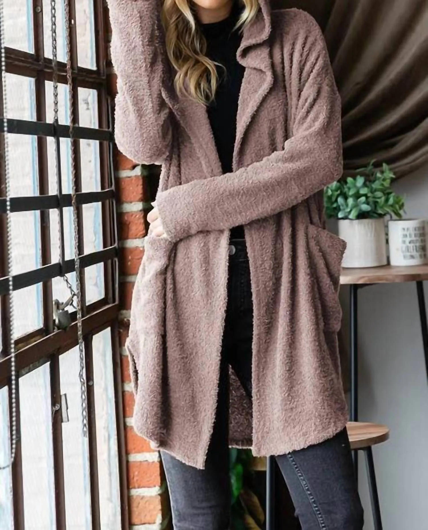 Cozy Soft Knit Hoodie Cardigan In Mocha