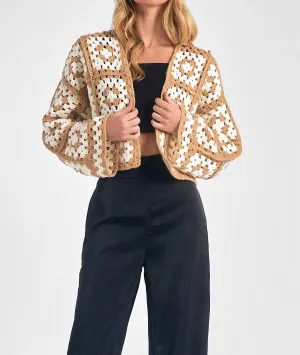 Crochet Cardigan In Beige White