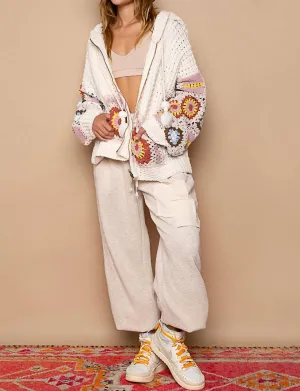 Crochet Zip Cardigan In Beige