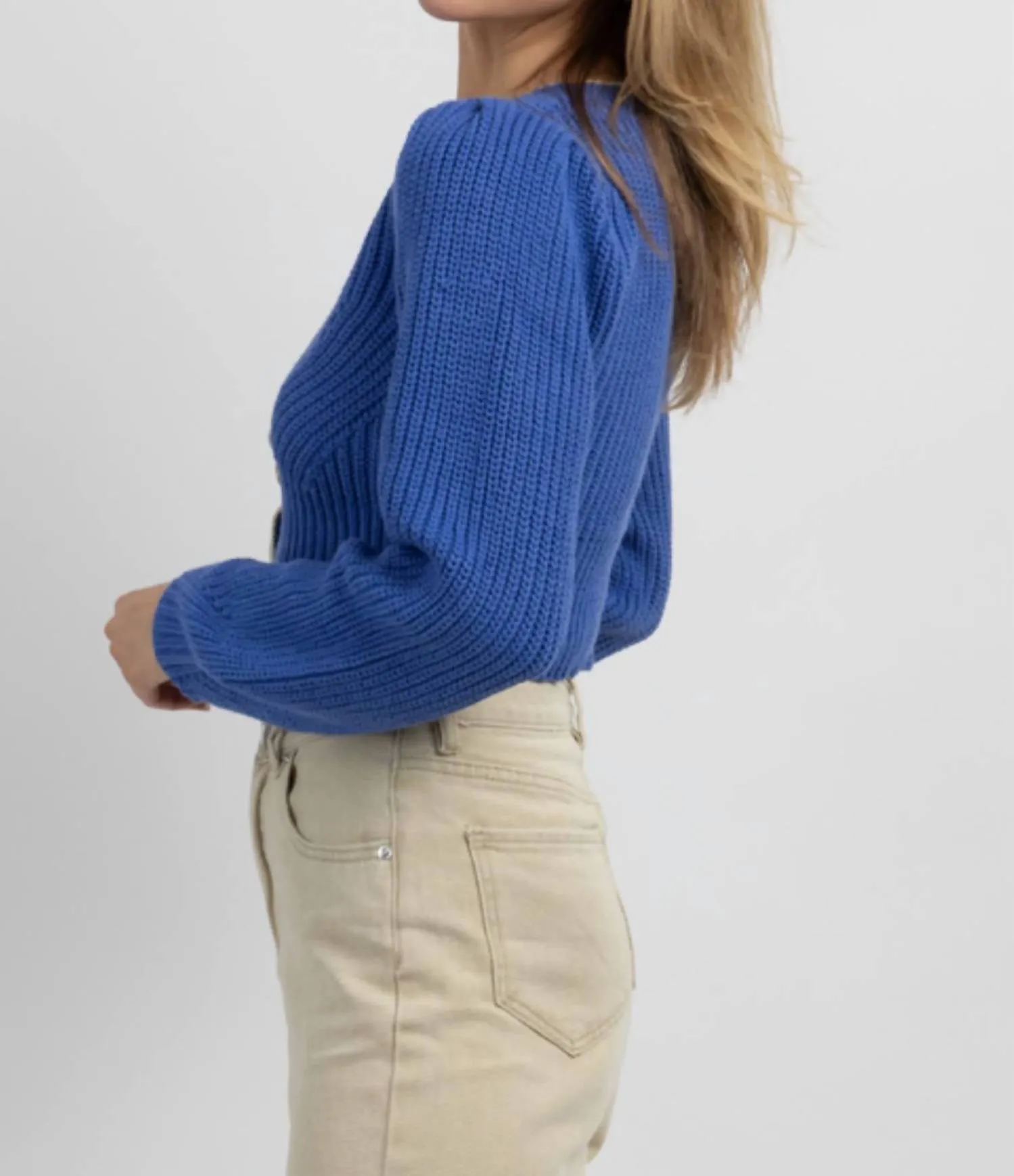 Cropped Button Cardigan In Royal Blue