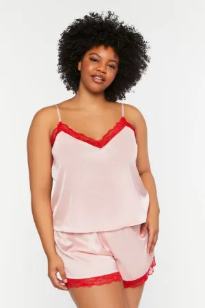 Forever 21 Plus Women's Lace-Trim Cami & Shorts Pajama Set Pink/Red Forever 21