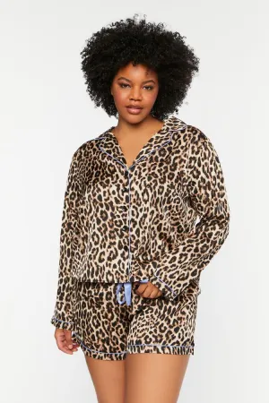 Forever 21 Plus Women's Leopard Shirt & Shorts Pajama Set Tan/Multi Forever 21