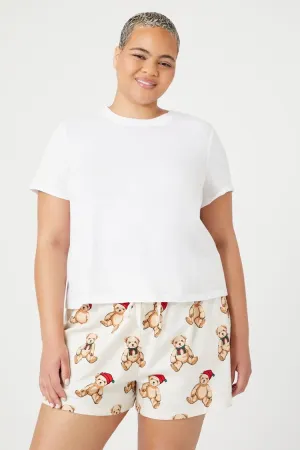 Forever 21 Plus Women's Winter Teddy Bear Pajama Shorts Vanilla/Multi Forever 21