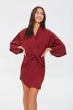 Forever 21 Women's Belted Satin Robe Sangria Forever 21