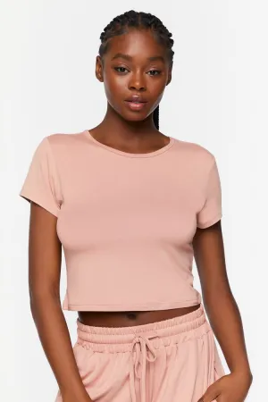 Forever 21 Women's Cropped Lounge T-Shirt Nude Pink Forever 21