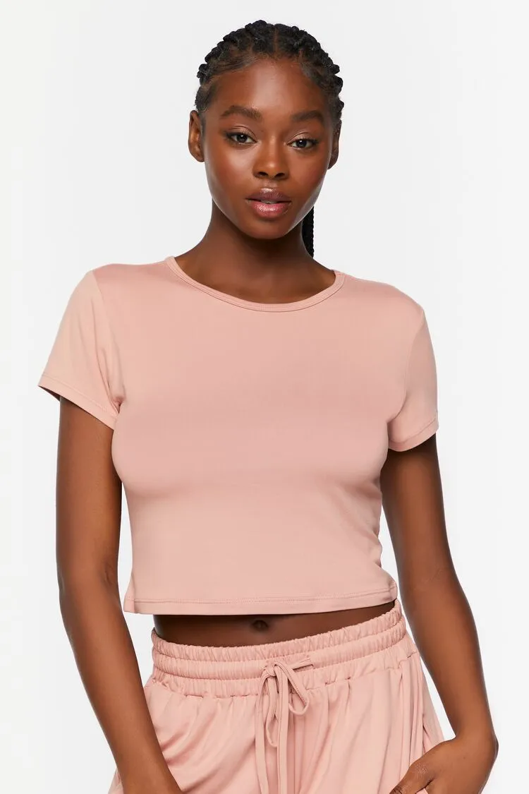 Forever 21 Women's Cropped Lounge T-Shirt Nude Pink Forever 21