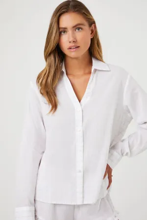 Forever 21 Women's Grid Plaid Pajama Shirt White/Tan Forever 21