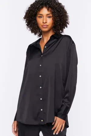 Forever 21 Women's Satin Pajama Shirt Black Forever 21
