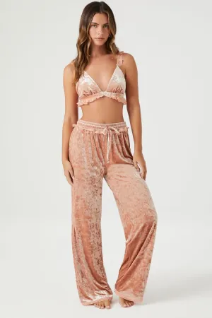 Forever 21 Women's Velvet Ruffle-Trim Pajama Pants Mauve Forever 21