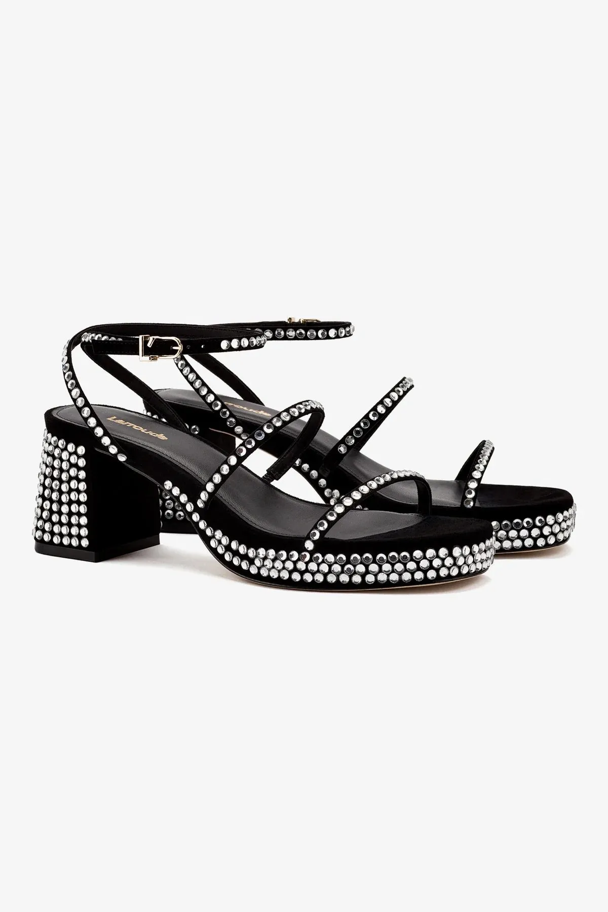 Gio Crystal Sandal In Black Suede