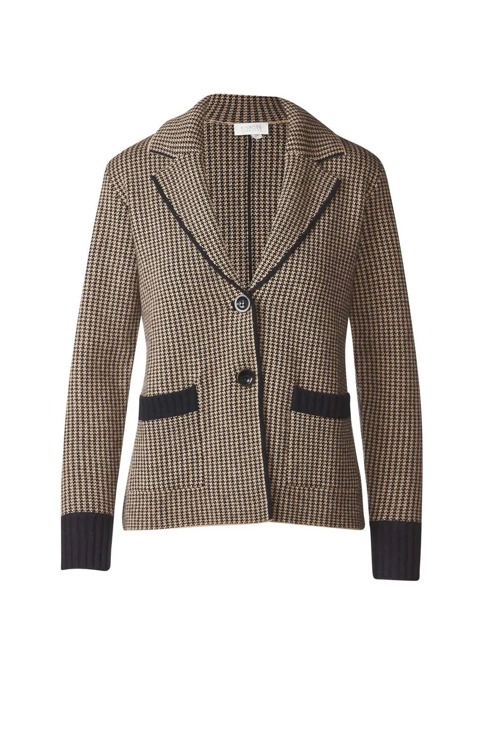 Houndstooth Notch Collar Cardigan In Black/camel