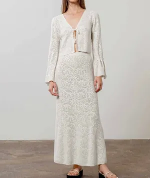 Kellyann Crochet Knit Skirt And Cardigan Set In White