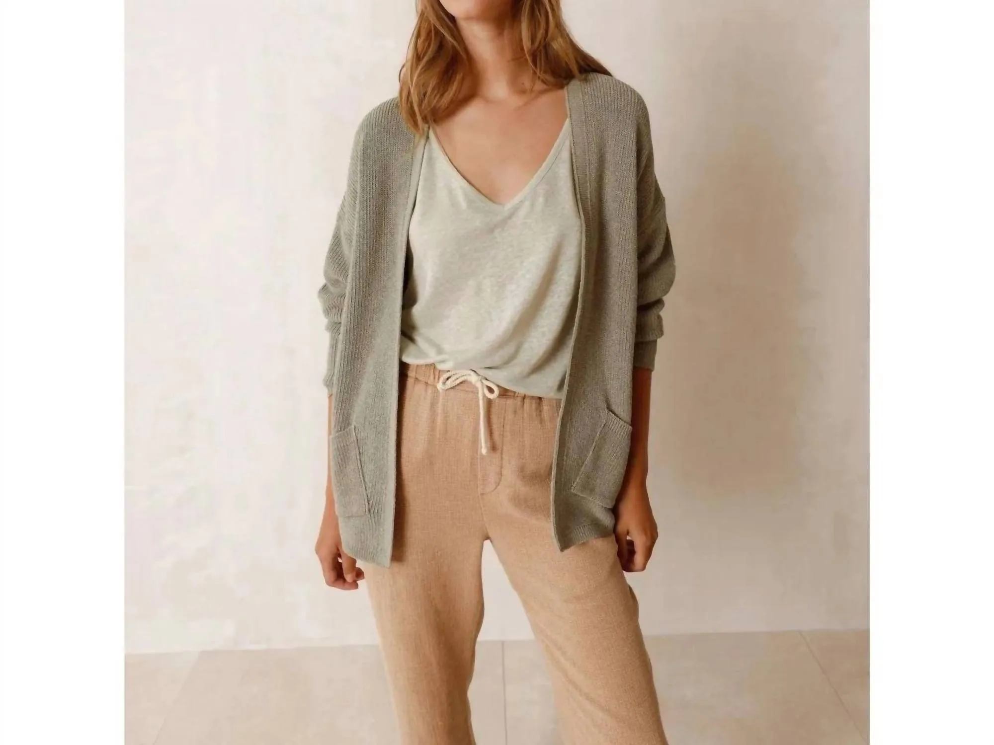 Knitted Pocket Cardigan In Aloe