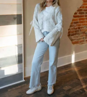 Lace Tie Front Cardigan In Gray