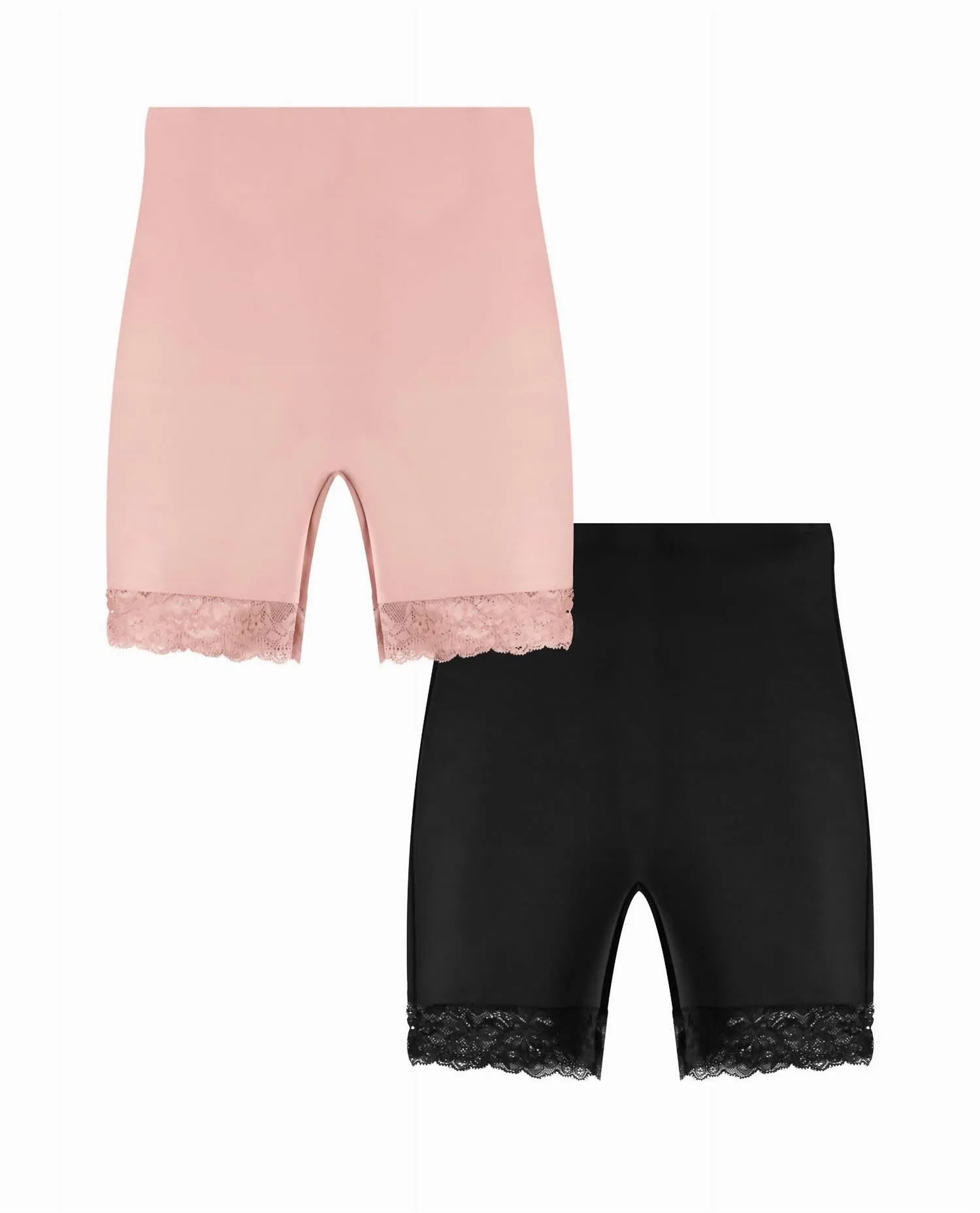 Lace Trim Scuba Longleg Shapers 2 Pack In Black And Mineral Blush