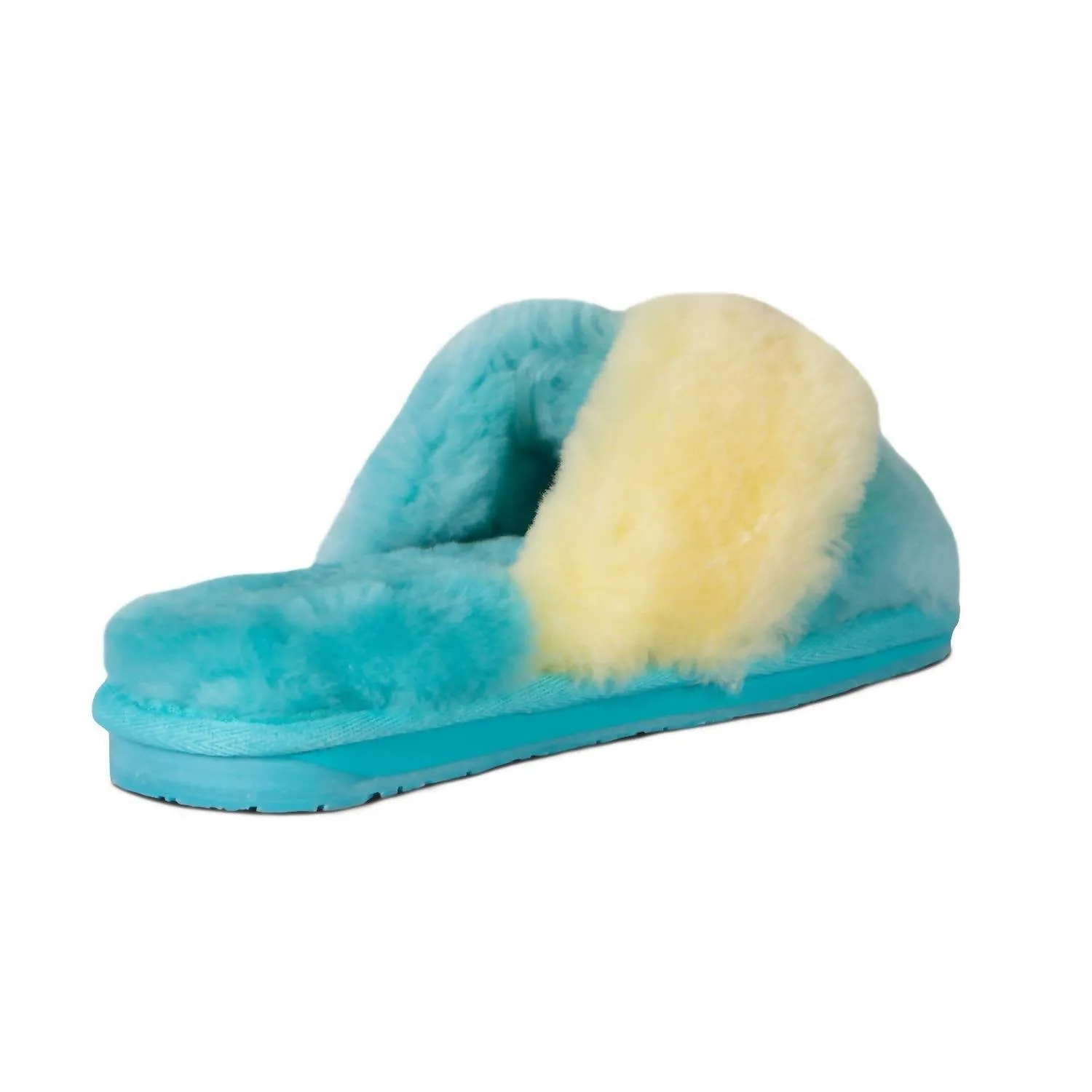 Ladies Duo-Tone Emma Sheepskin Slipper In Blue/yellow