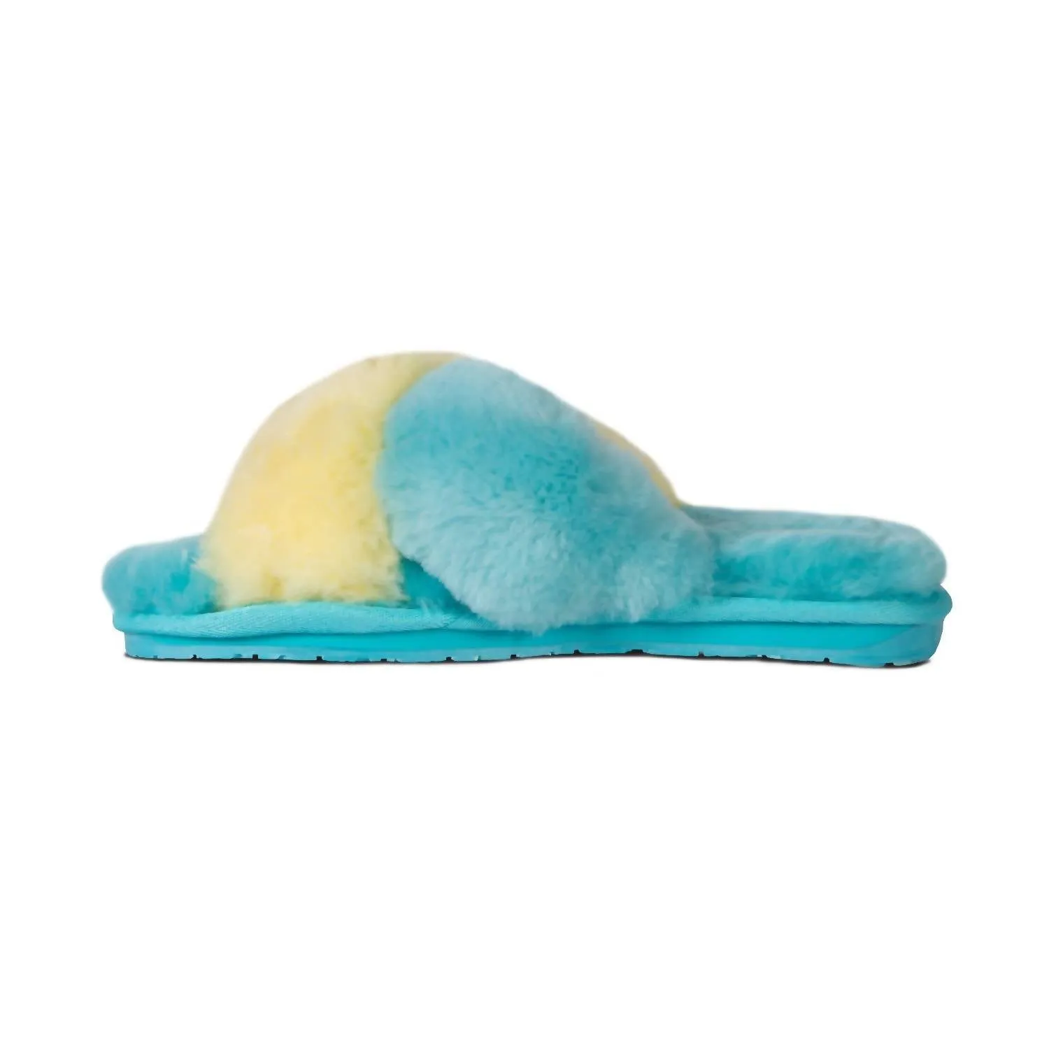 Ladies Duo-Tone Emma Sheepskin Slipper In Blue/yellow