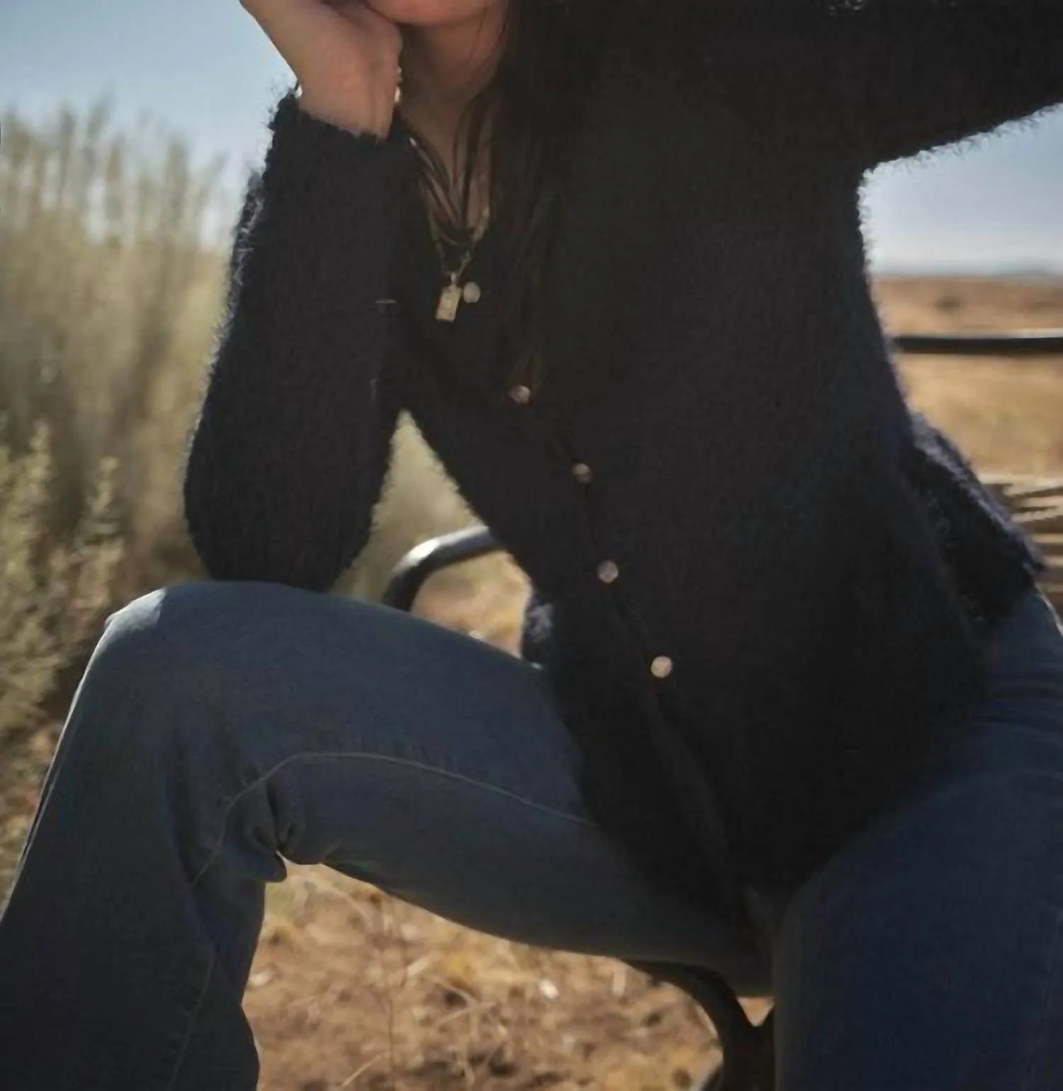 Lida Fuzzy Knit Cardigan In Navy